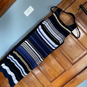 WHBM dress with black, blue &yellow strips. Comfortable with a lot of stretch!